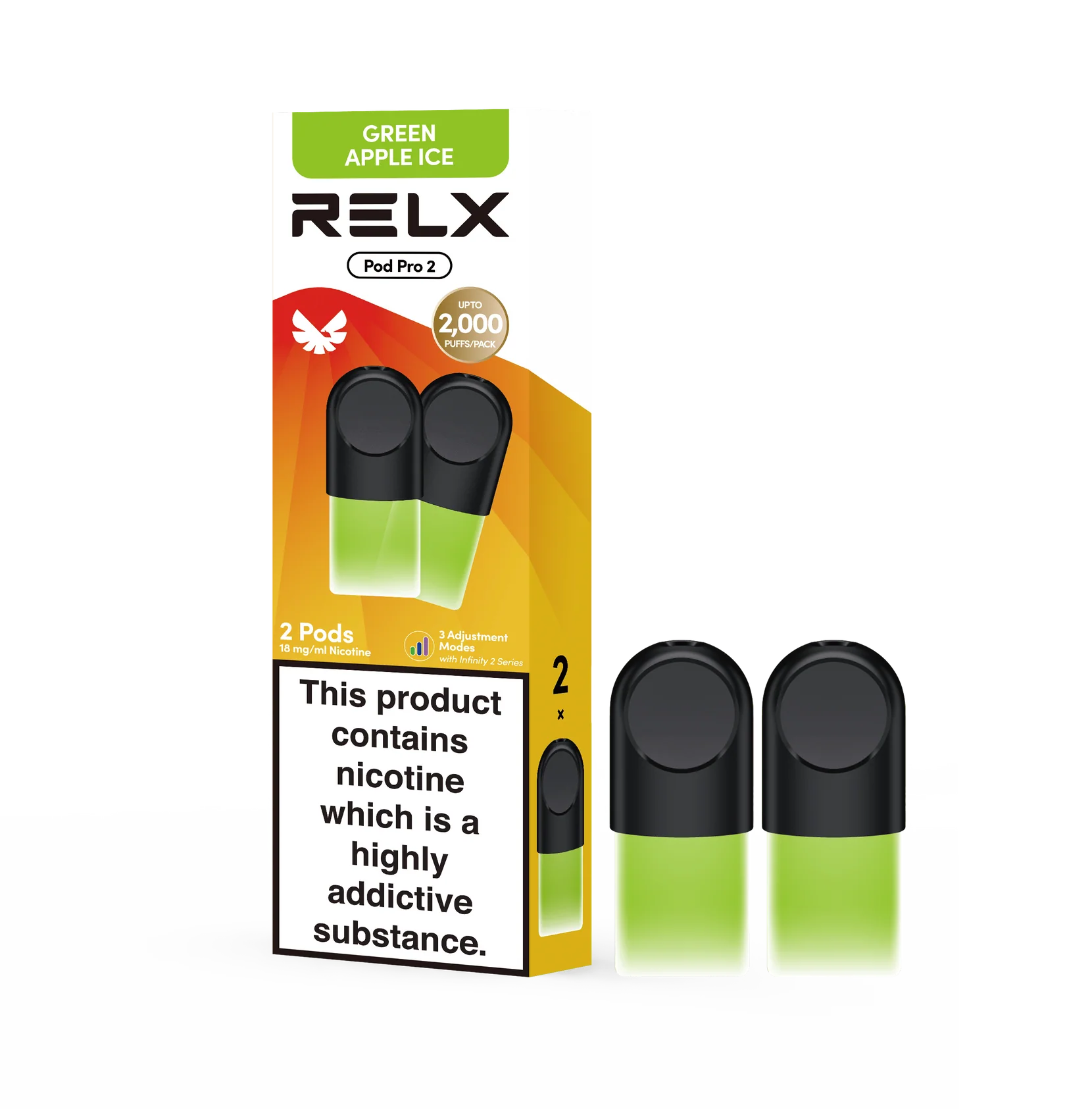 RELX Pod Pro Fruit Juicy Green Apple Ice Flavors 18mg/ml Nicotine - Six Pandas